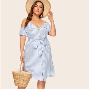 Lightweight Cold Shoulder Striped Dress